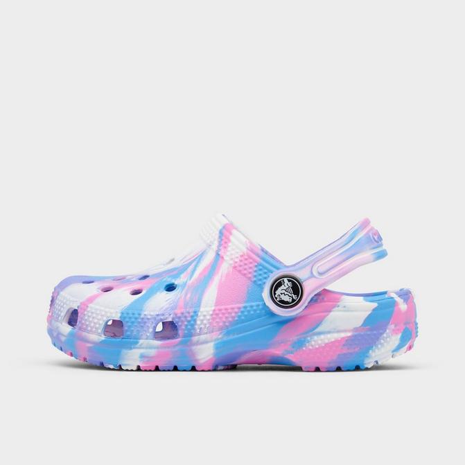 Right view of Kids' Toddler Crocs Classic Clog Shoes in White/Blue/Pink Click to zoom