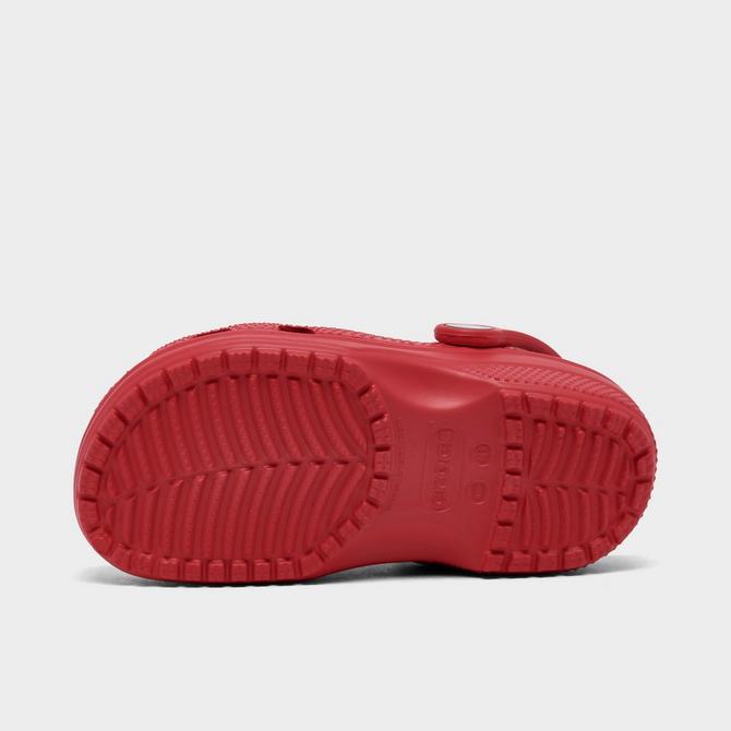 Bottom view of Kids' Toddler Crocs Classic Clog Shoes in Varsity Red Click to zoom