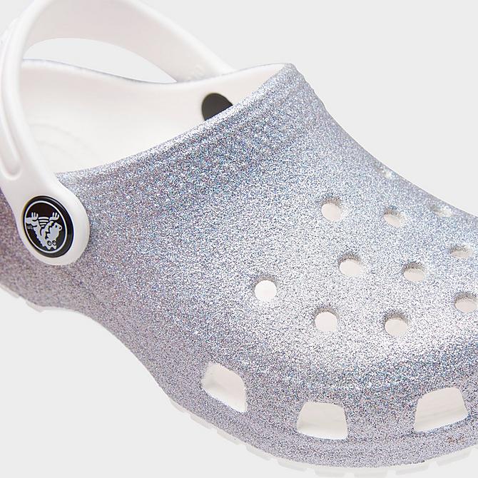 Front view of Girls' Toddler Crocs Classic Glitter Clog Shoes in White/Multi Click to zoom