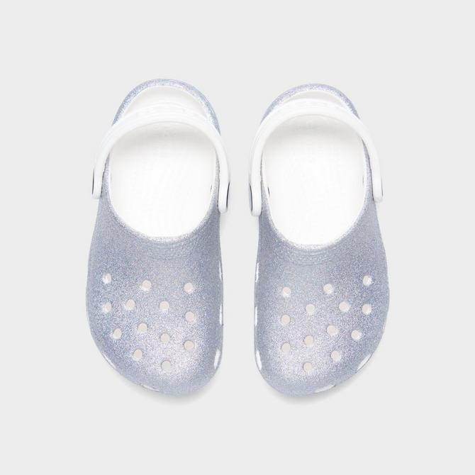 Back view of Girls' Toddler Crocs Classic Glitter Clog Shoes in White/Multi Click to zoom