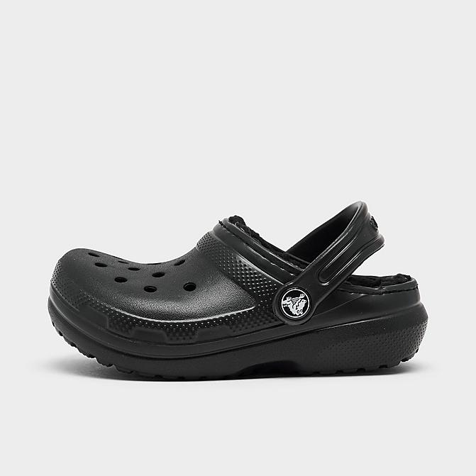 Right view of Kids' Toddler Crocs Classic Lined Clog Shoes in Black Click to zoom
