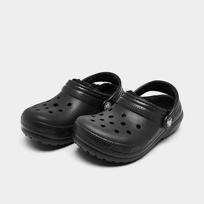 Three Quarter view of Kids' Toddler Crocs Classic Lined Clog Shoes in Black Click to zoom