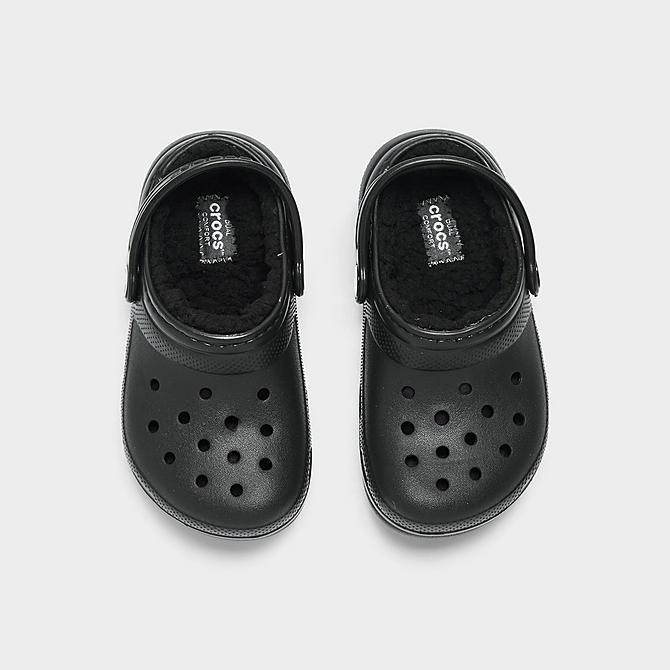 Back view of Kids' Toddler Crocs Classic Lined Clog Shoes in Black Click to zoom