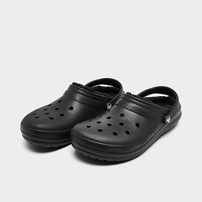 Three Quarter view of Big Kids' Crocs Classic Lined Clog Shoes in Black Click to zoom
