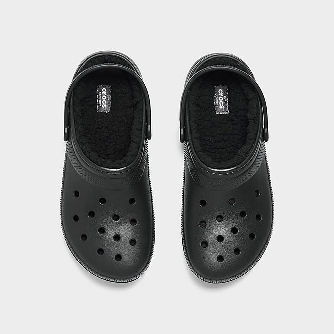 Back view of Big Kids' Crocs Classic Lined Clog Shoes in Black Click to zoom