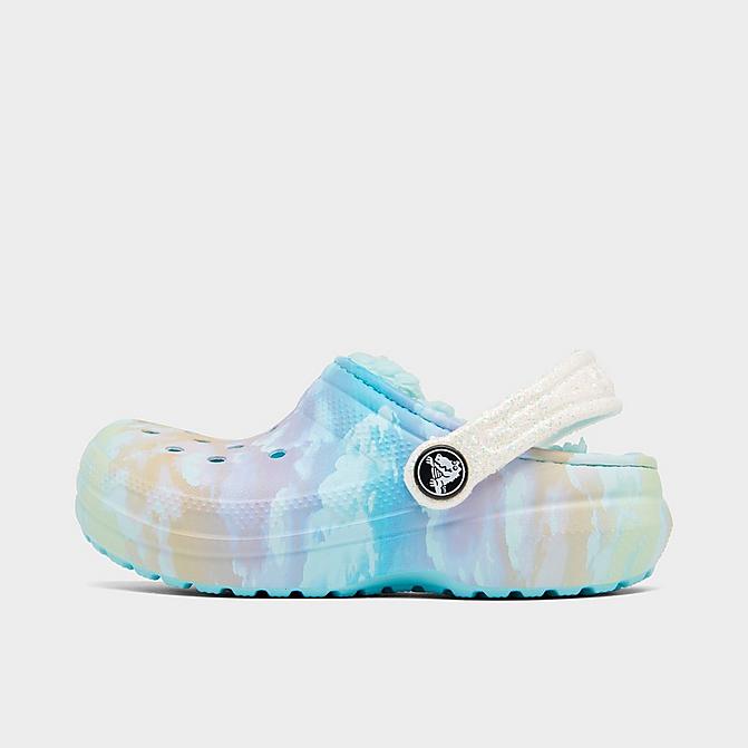 Right view of Girls' Toddler Crocs Classic Cloud Lined Clog Shoes in Pastel Multi Click to zoom