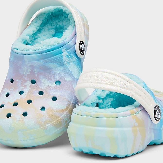 Front view of Girls' Toddler Crocs Classic Cloud Lined Clog Shoes in Pastel Multi Click to zoom