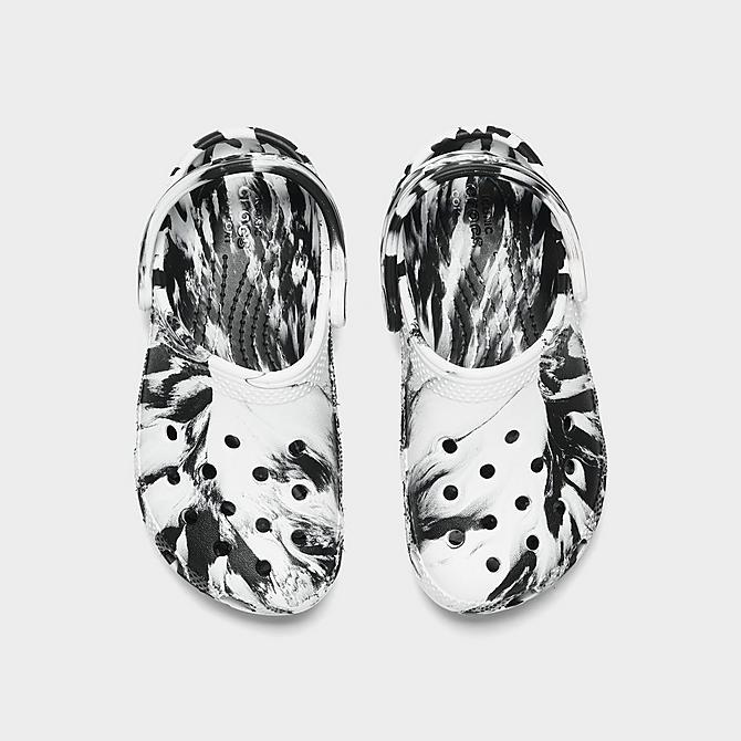 Back view of Little Kids' Crocs Classic Marbled Clog Shoes in Black/White Click to zoom
