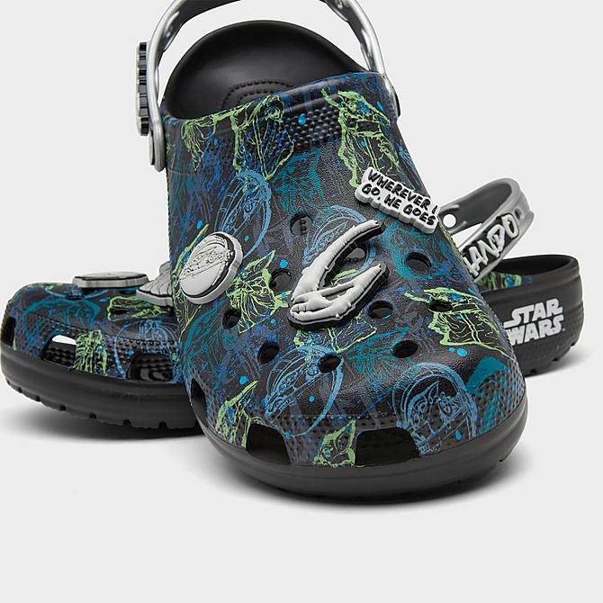 Front view of Unisex Crocs x Star Wars The Mandalorian Classic Clog Shoes (Men's Sizing) in Black/Multi Click to zoom