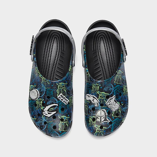 Back view of Unisex Crocs x Star Wars The Mandalorian Classic Clog Shoes (Men's Sizing) in Black/Multi Click to zoom