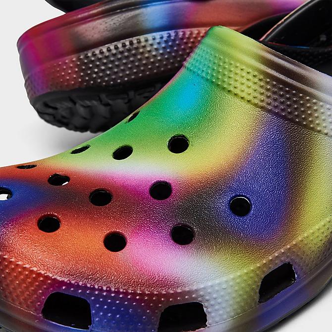 Front view of Crocs Classic Solarized Clog Shoes (Men's Sizing) in Black/Multicolor Click to zoom
