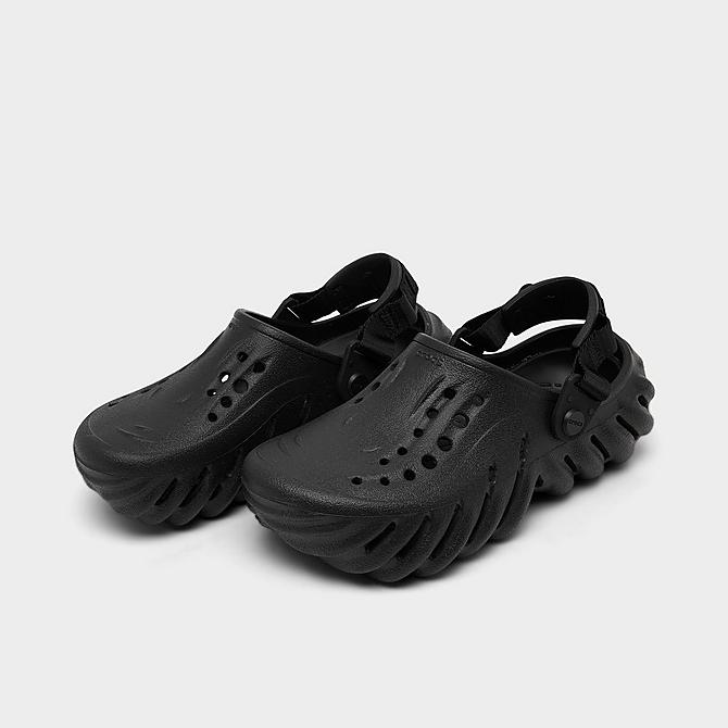 Three Quarter view of Little Kids' Crocs Echo Clog Shoes in Black Click to zoom