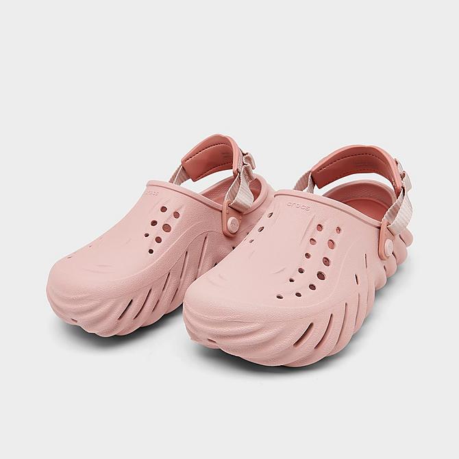 Three Quarter view of Big Kids' Crocs Echo Clog Shoes in Pink Clay Click to zoom