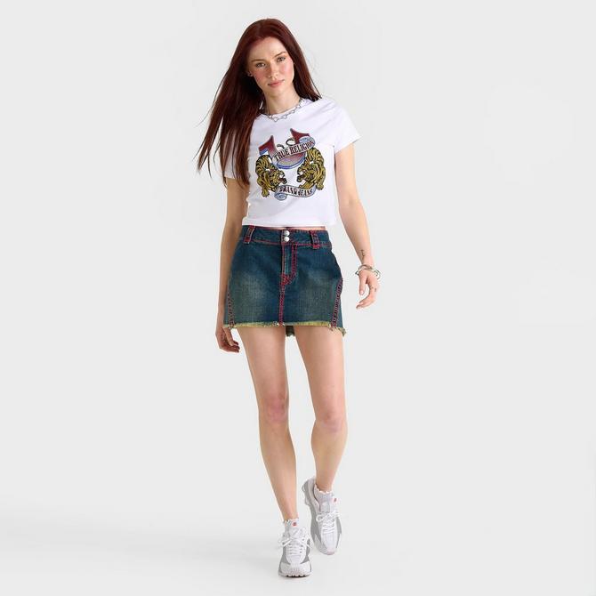 [angle] view of Women's True Religion Crystal Tiger Short-Sleeve T-Shirt in White/Multi Click to zoom
