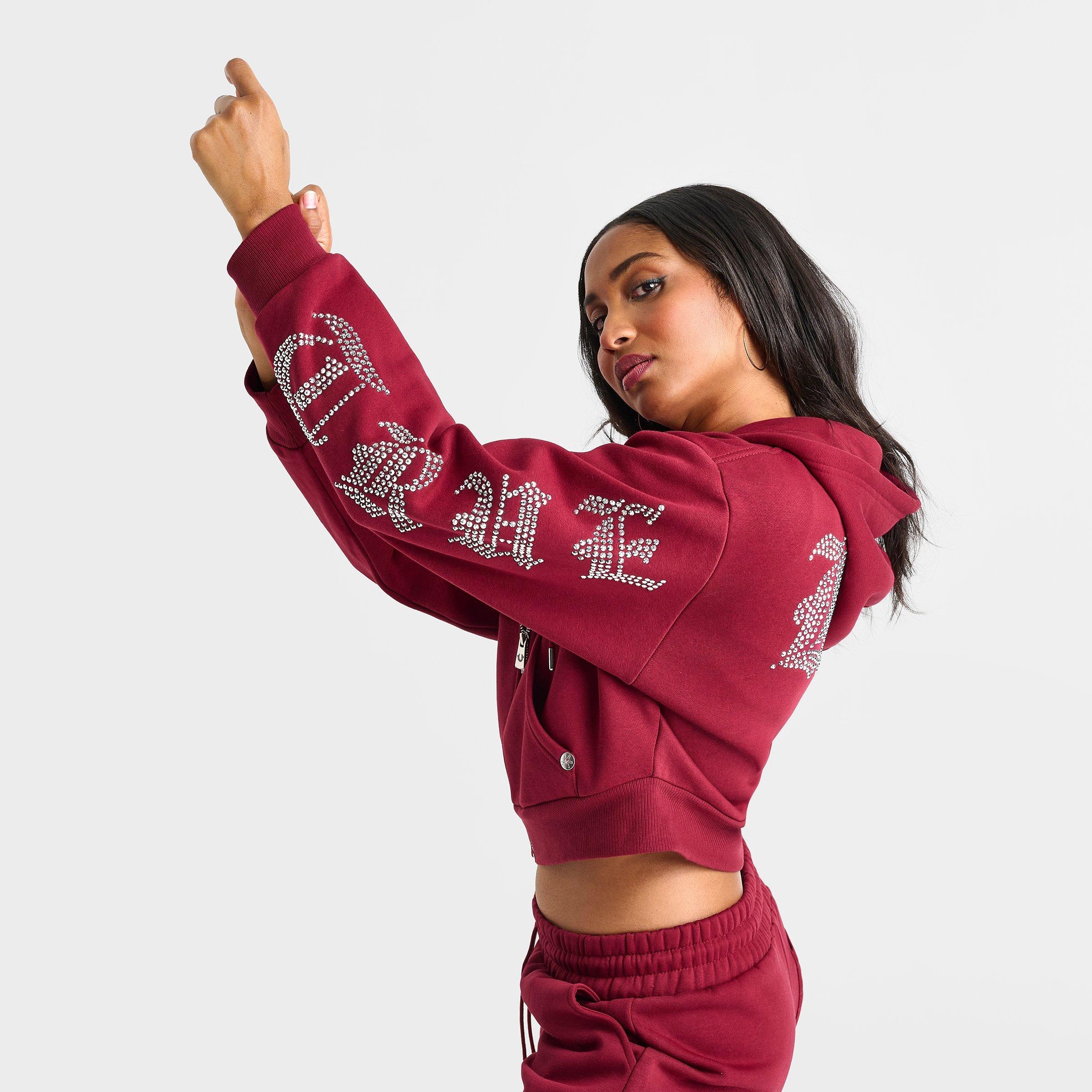 Women's True Religion Crystal Script Logo Shrunken Full-Zip