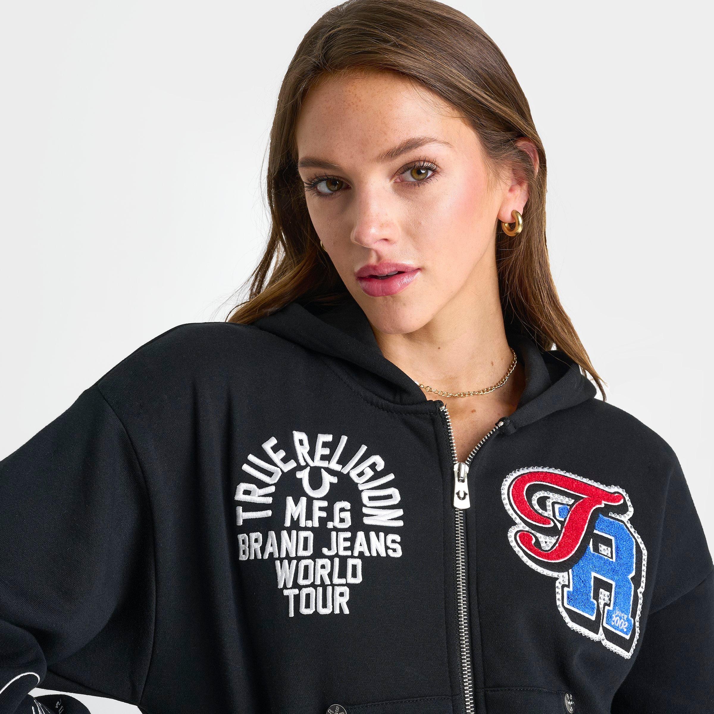 Women's True Religion Crystal Patch Cropped Full-Zip Hoodie