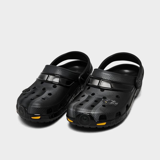 Three Quarter view of Little Kids' Crocs x Batman Batmobile Classic Clog Shoes in Black Click to zoom