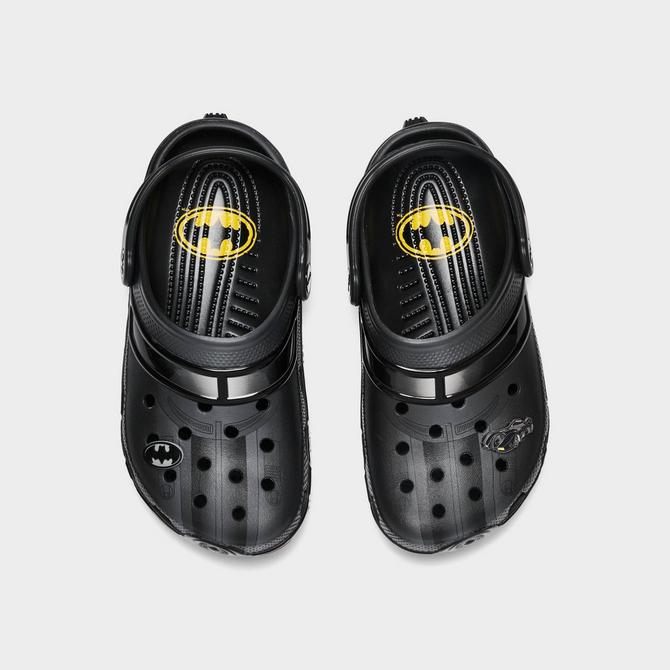 Back view of Little Kids' Crocs x Batman Batmobile Classic Clog Shoes in Black Click to zoom