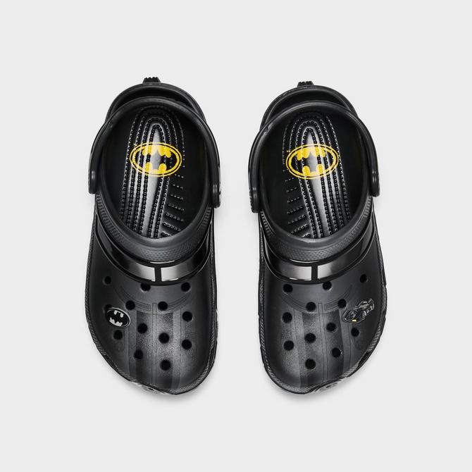 Back view of Big Kids' Crocs x Batman Batmobile Classic Clog Shoes in Black Click to zoom