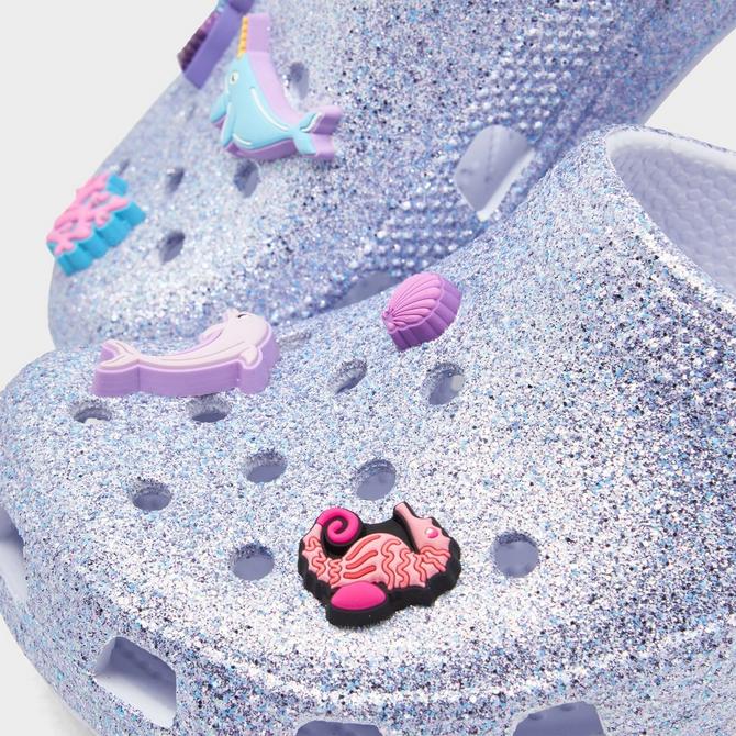Front view of Girls' Little Kids' Crocs Classic Glitter Sea Friends Clog Shoes in Dreamscape Click to zoom