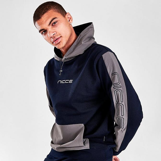 Front view of Men's NICCE Dax Pullover Hoodie in Deep Navy/Steel Grey Click to zoom
