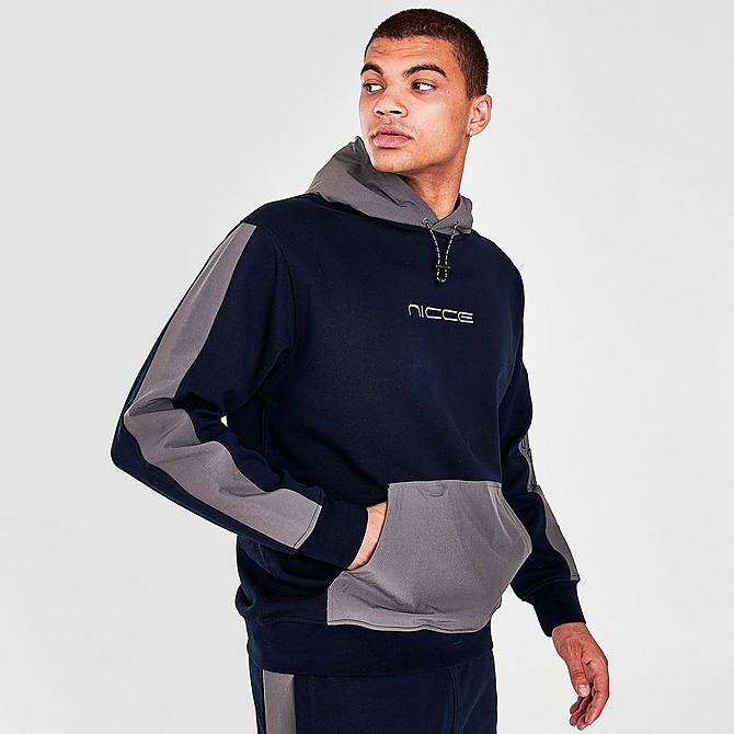Back Left view of Men's NICCE Dax Pullover Hoodie in Deep Navy/Steel Grey Click to zoom