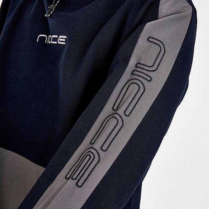 On Model 5 view of Men's NICCE Dax Pullover Hoodie in Deep Navy/Steel Grey Click to zoom