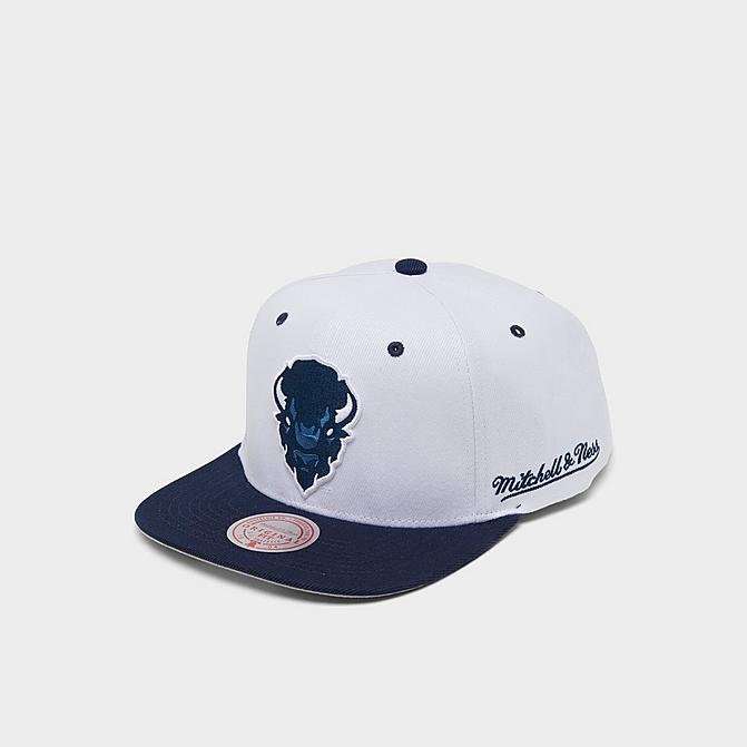 Right view of Mitchell & Ness Howard University Dropback Snapback Hat in White/Navy/Red Click to zoom