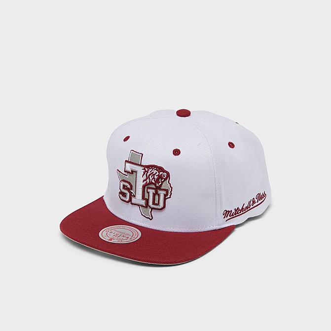 Right view of Mitchell & Ness Texas Southern University Dropback Snapback Hat in White/Red Click to zoom