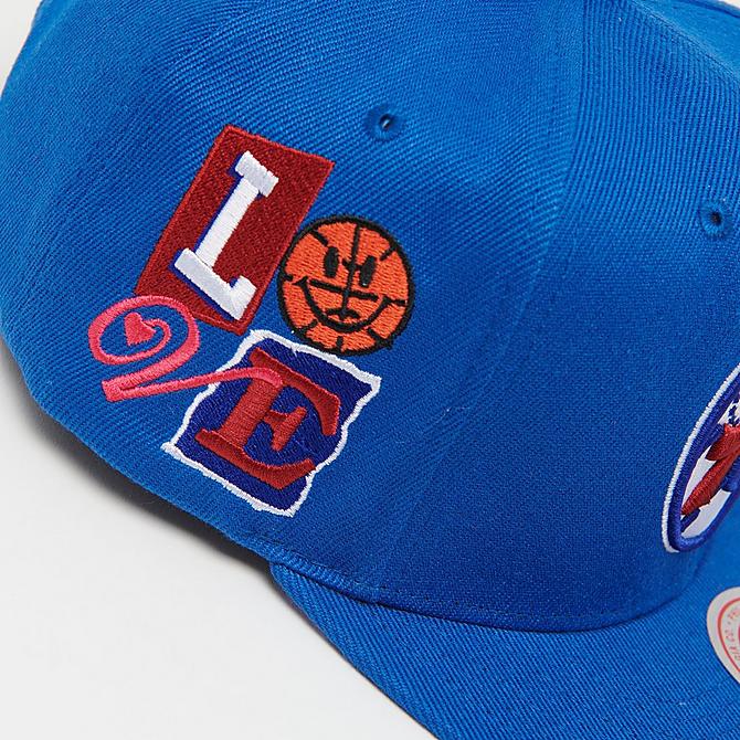 Left view of Mitchell & Ness Philadelphia 76ers All Love Snapback Hat in Blue Click to zoom