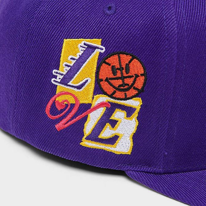 Left view of Mitchell & Ness Los Angeles Lakers All Love Snapback Hat in Purple Click to zoom