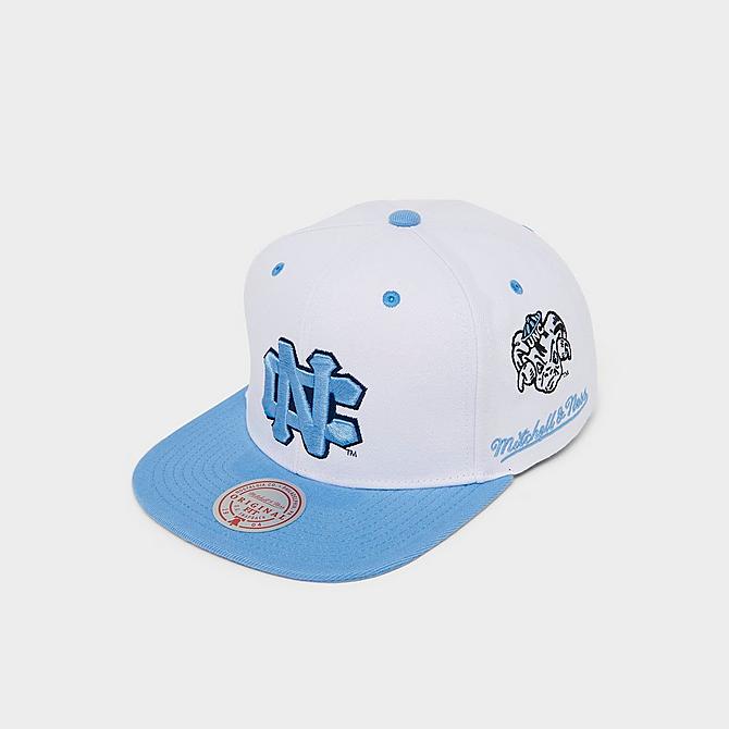 Left view of Mitchell & Ness North Carolina Tar Heels College Champs City Snapback Hat in White Click to zoom