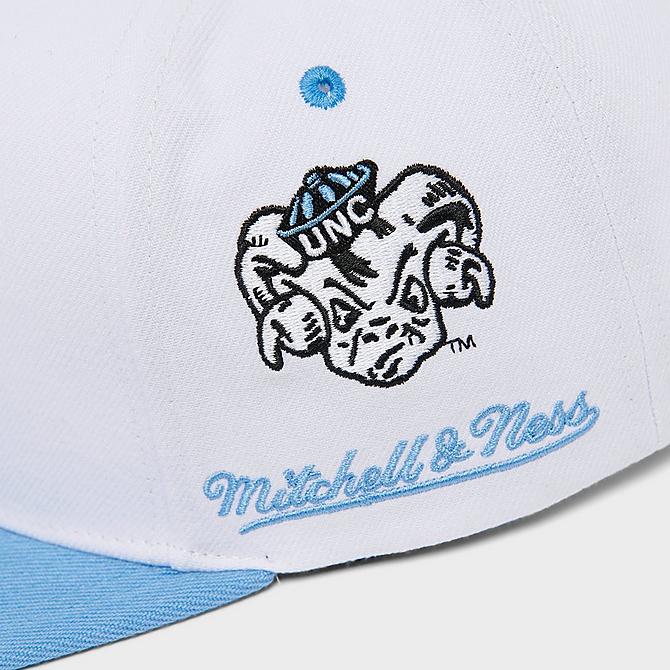 Bottom view of Mitchell & Ness North Carolina Tar Heels College Champs City Snapback Hat in White Click to zoom