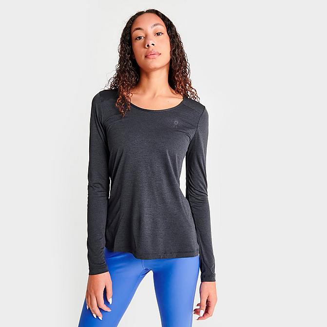 Front view of Women's On Performance Long-Sleeve T-Shirt in Black Click to zoom