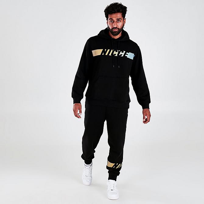 Front Three Quarter view of Men's Nicce Omaze Pullover Hoodie in Black Click to zoom