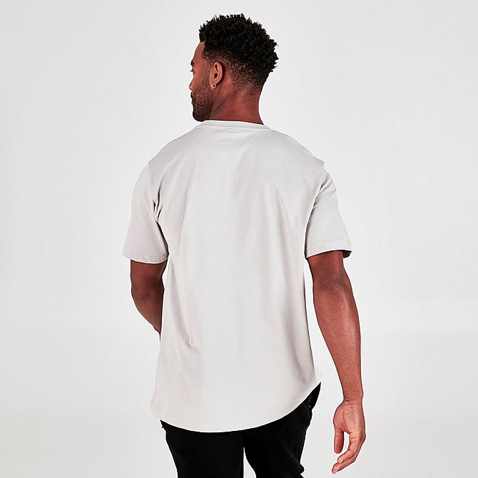 Back Right view of Men's Nicce Omaze Print Logo T-Shirt in Stone Grey Click to zoom