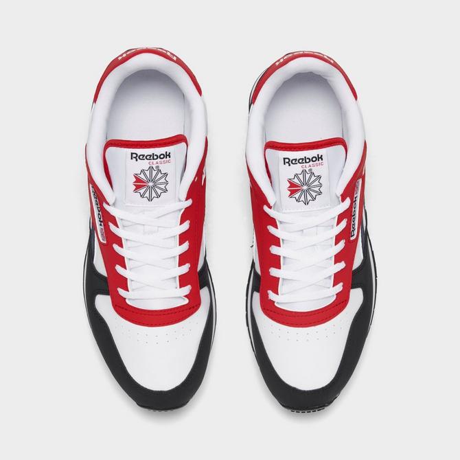 Back view of Big Kids' Reebok Classic Leather Casual Shoes in White/Vector Navy/Vector Red Click to zoom