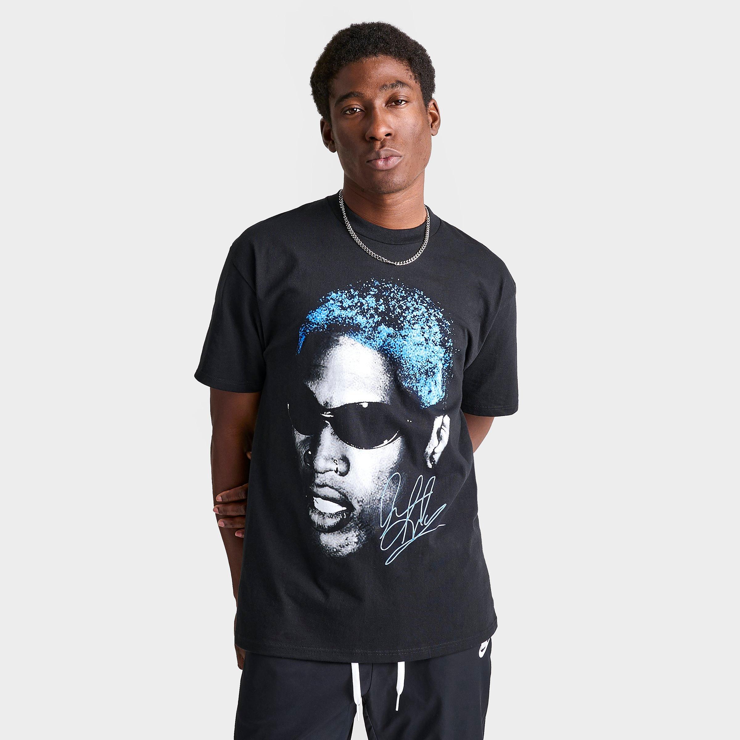 royal blue black and white graphic tee