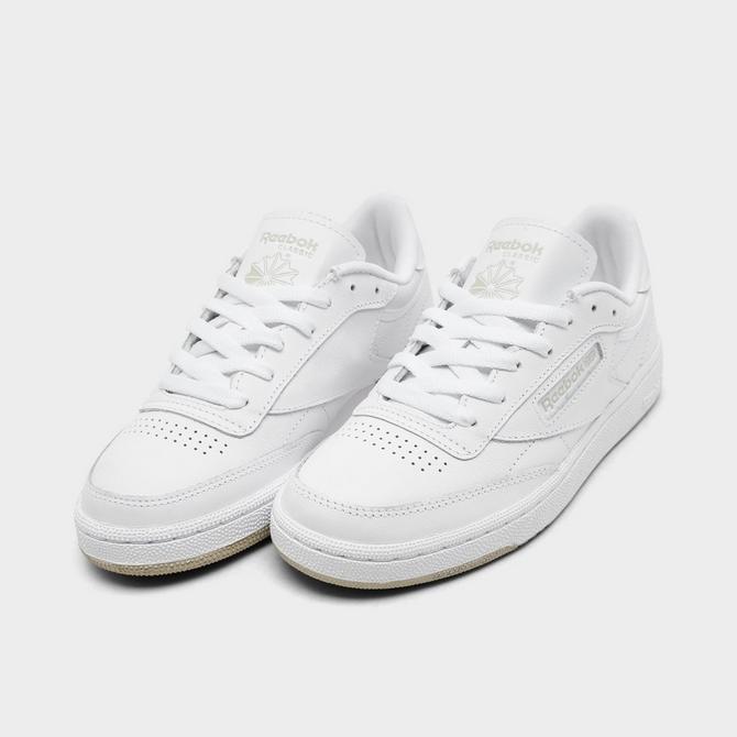 Three Quarter view of Women's Reebok Club C 85 Casual Shoes in White/White/Beige Click to zoom