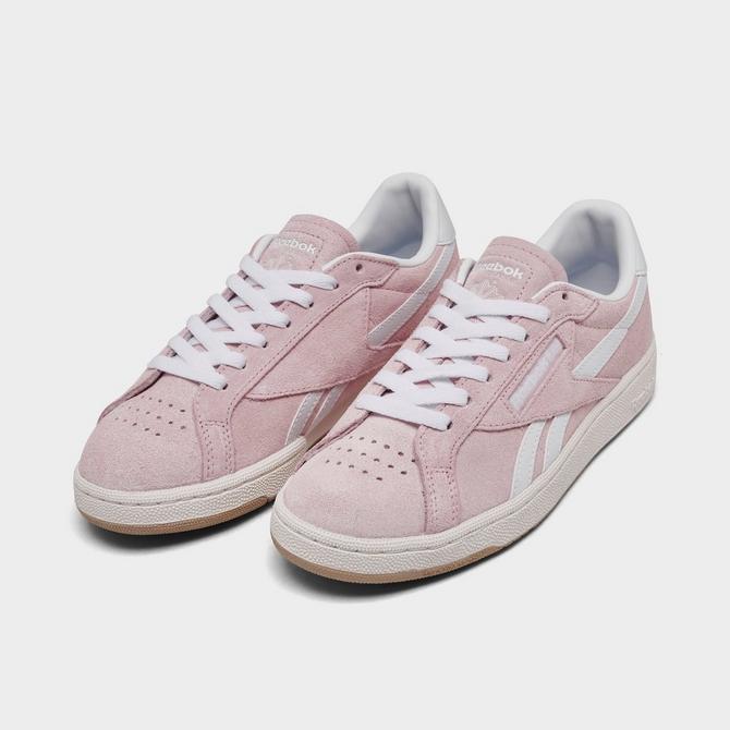 Three Quarter view of Women's Reebok Club C Grounds UK Casual Shoes in Light Pink/White Click to zoom