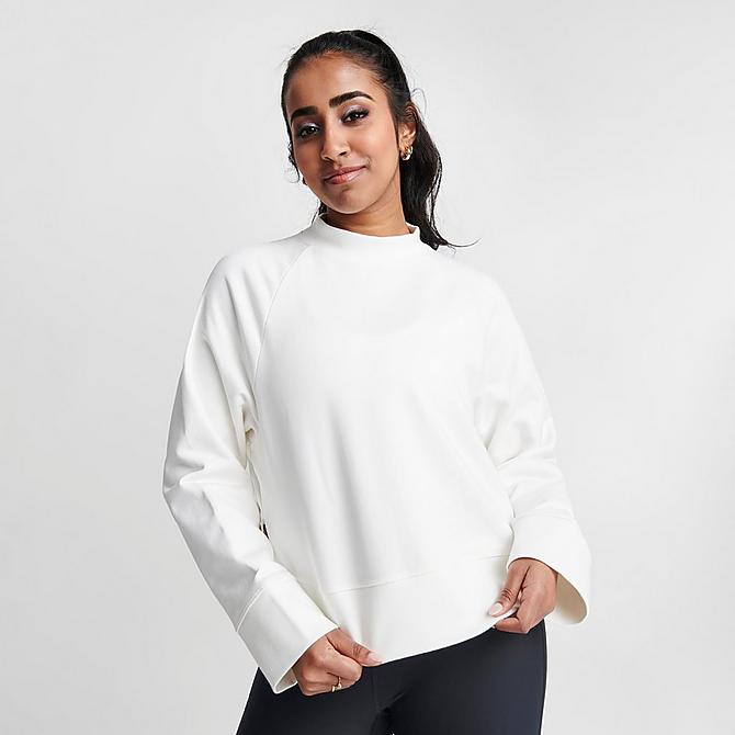Back Left view of Women's On Running Crew Neck Sweatshirt in Undyed-White Click to zoom