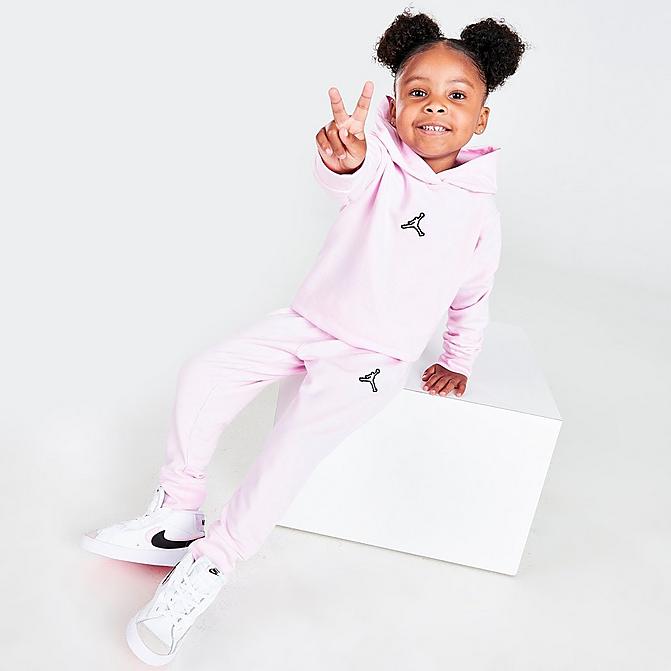 [angle] view of Girls' Toddler Jordan Jumpman Essentials Fleece Hoodie and Jogger Pants Set in Pink Foam Click to zoom