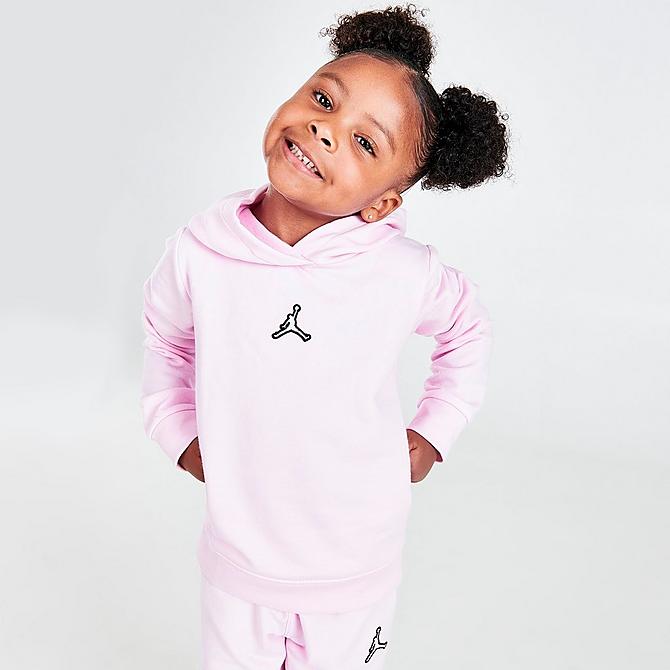[angle] view of Girls' Toddler Jordan Jumpman Essentials Fleece Hoodie and Jogger Pants Set in Pink Foam Click to zoom
