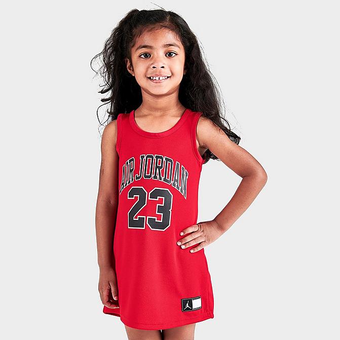 [angle] view of Girls' Toddler Air Jordan 23 Jersey Dress in Gym Red/Black Click to zoom