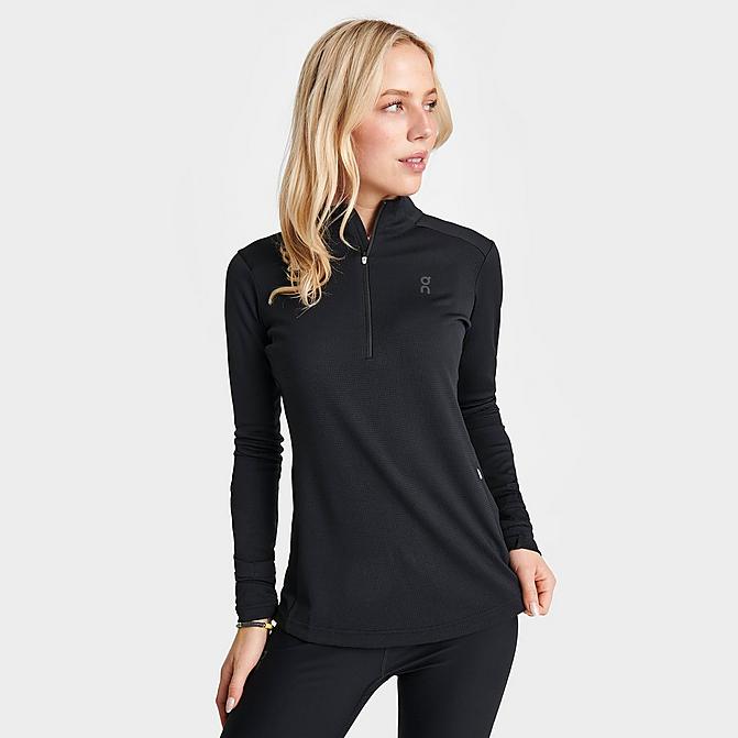Front view of Women's On Climate Quarter-Zip Running Top in Black Click to zoom