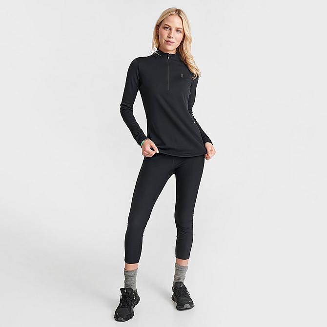 Front Three Quarter view of Women's On Climate Quarter-Zip Running Top in Black Click to zoom