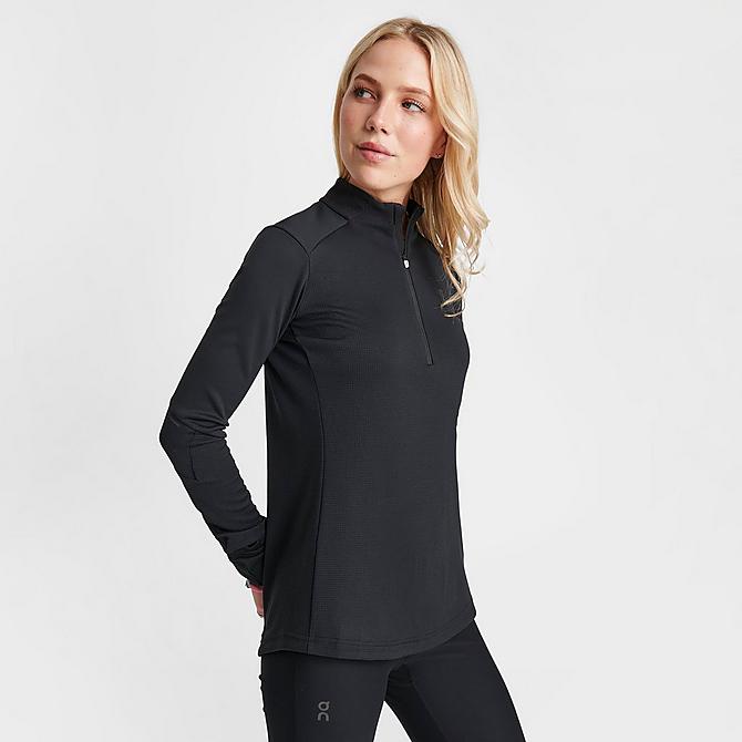 Back Left view of Women's On Climate Quarter-Zip Running Top in Black Click to zoom