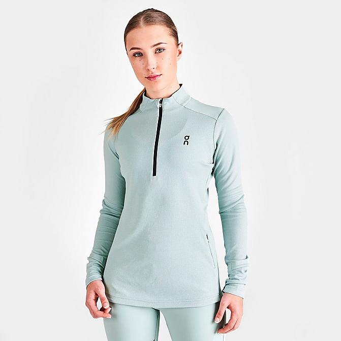 Front view of Women's On Climate Quarter-Zip Running Top in Sea Click to zoom