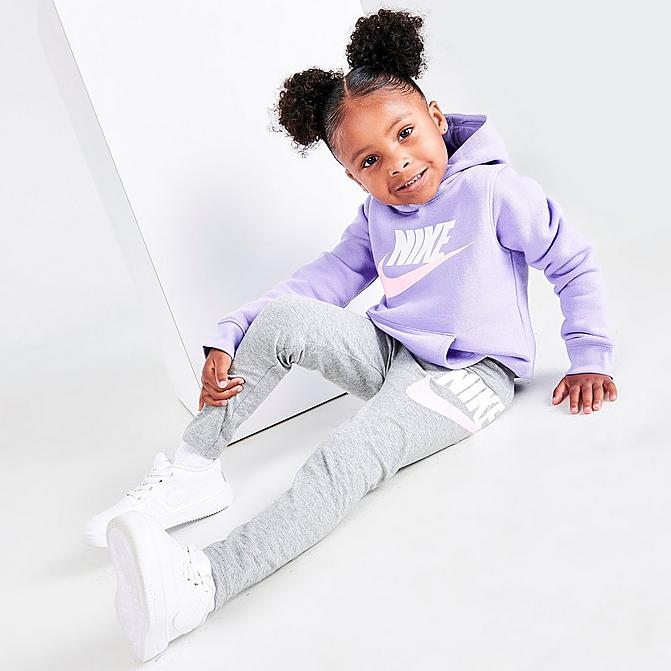 [angle] view of Girls' Toddler Nike Club HBR Hoodie and Jogger Pants Set in Purple Pulse Click to zoom