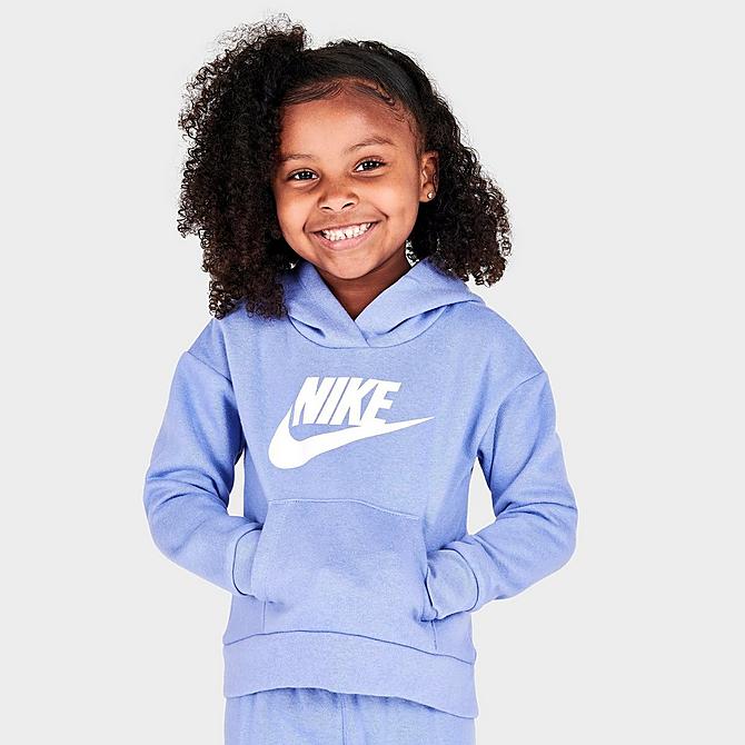 Front view of Girls' Toddler Nike Sportswear Club Fleece Hoodie and Jogger Pants Set in Light Thistle Click to zoom
